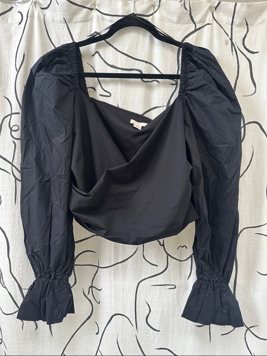 H&M Tops - H&M Black Draped Puff-Sleeve Blouse